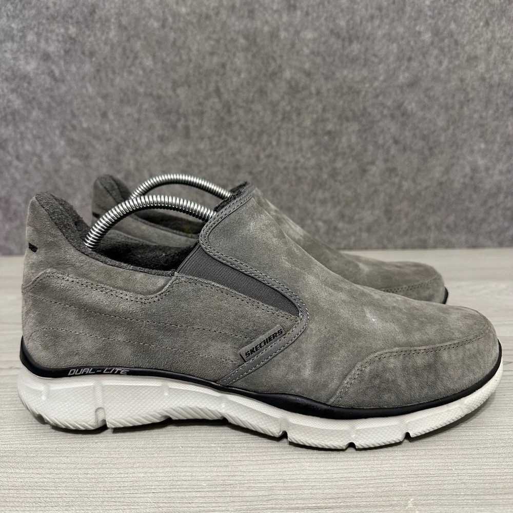 Skechers Men Dual Lite Slip On Leather Suede Walking Shoes Gray‎ Size 11